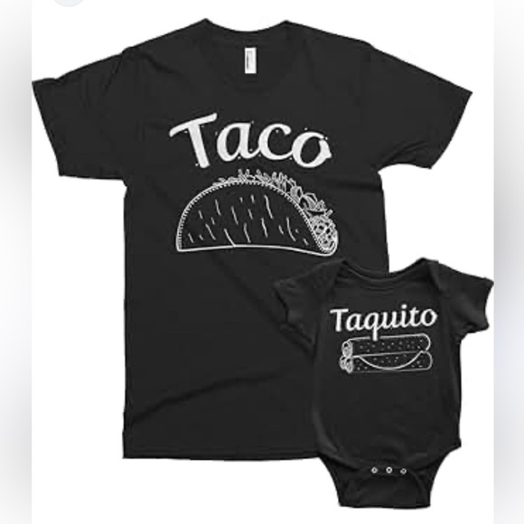 Rabbit Skins Black Short Sleeve Tees with Taco Designs NWOT Mommy & Baby set - Picture 1 of 8